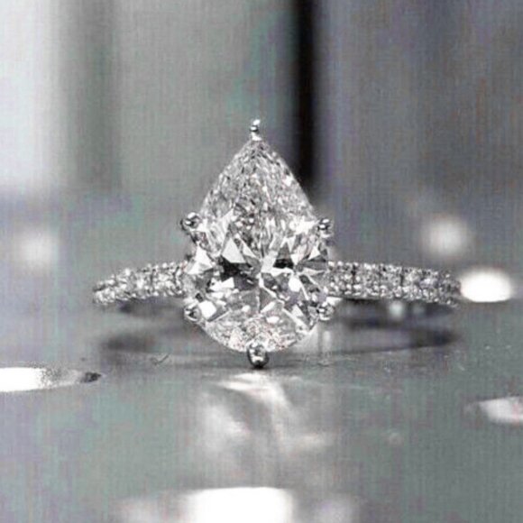 🔥Anillos Pear Water Drop Crystal Clear CZ Silver Fashion Ring for Women, L105 - Picture 5 of 5